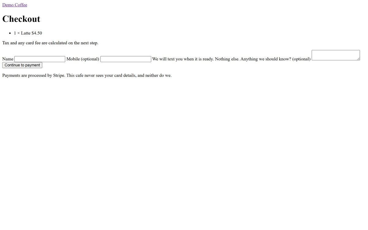Online ordering checkout on a cafe's website